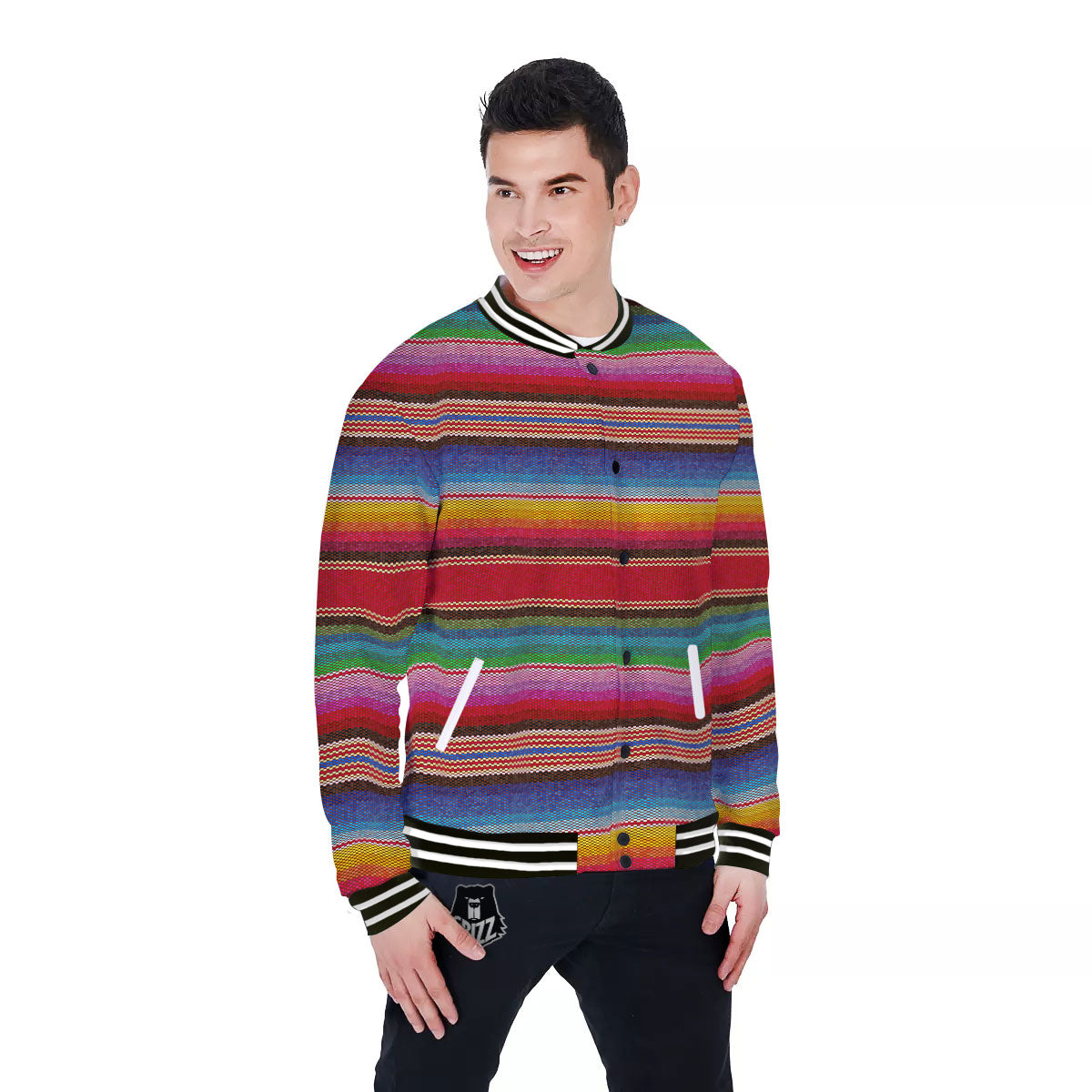 Serape Blanket Ethnic Print Pattern Baseball Jacket-grizzshop
