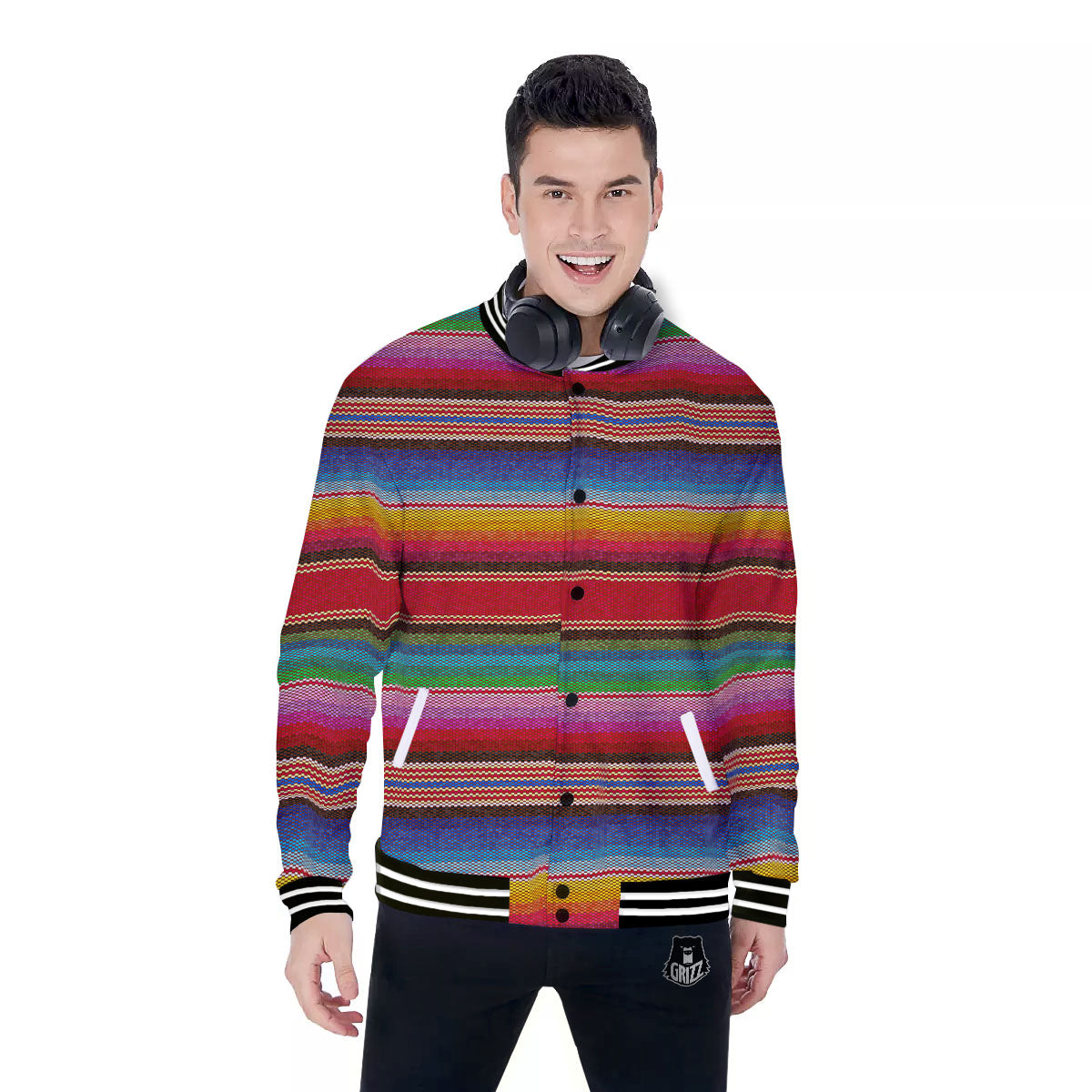 Serape Blanket Ethnic Print Pattern Baseball Jacket-grizzshop