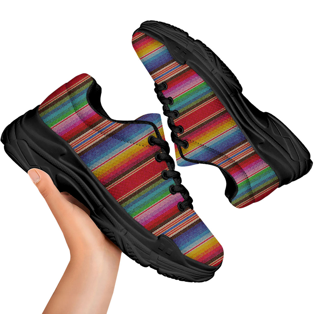Serape Blanket Ethnic Print Pattern Black Chunky Shoes-grizzshop