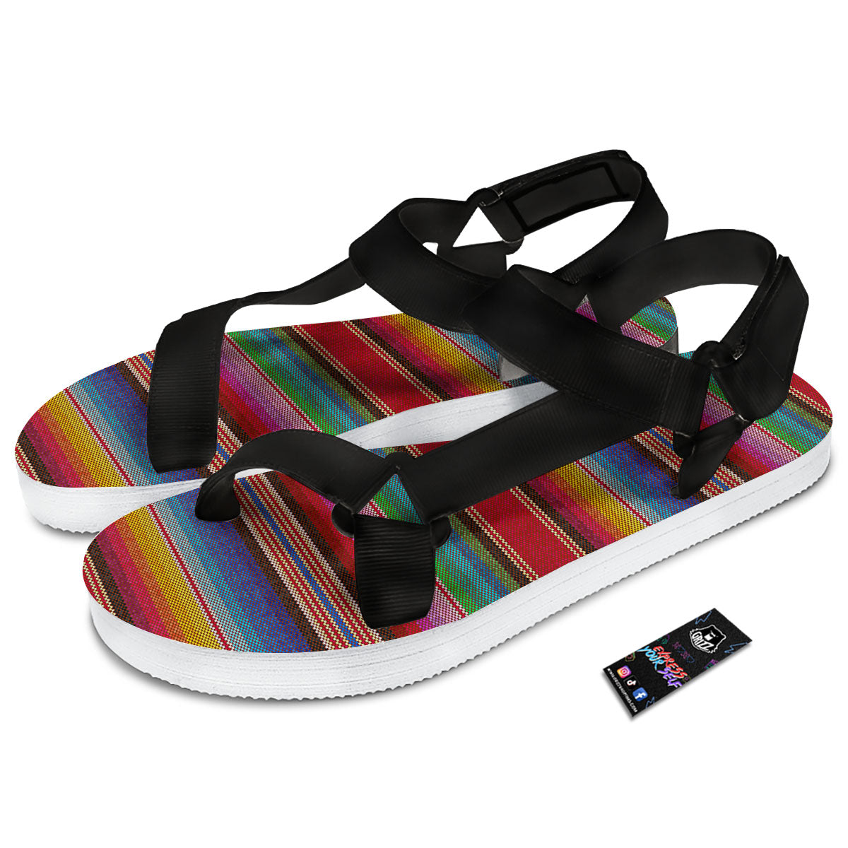 Serape Blanket Ethnic Print Pattern Black Open Toe Sandals-grizzshop
