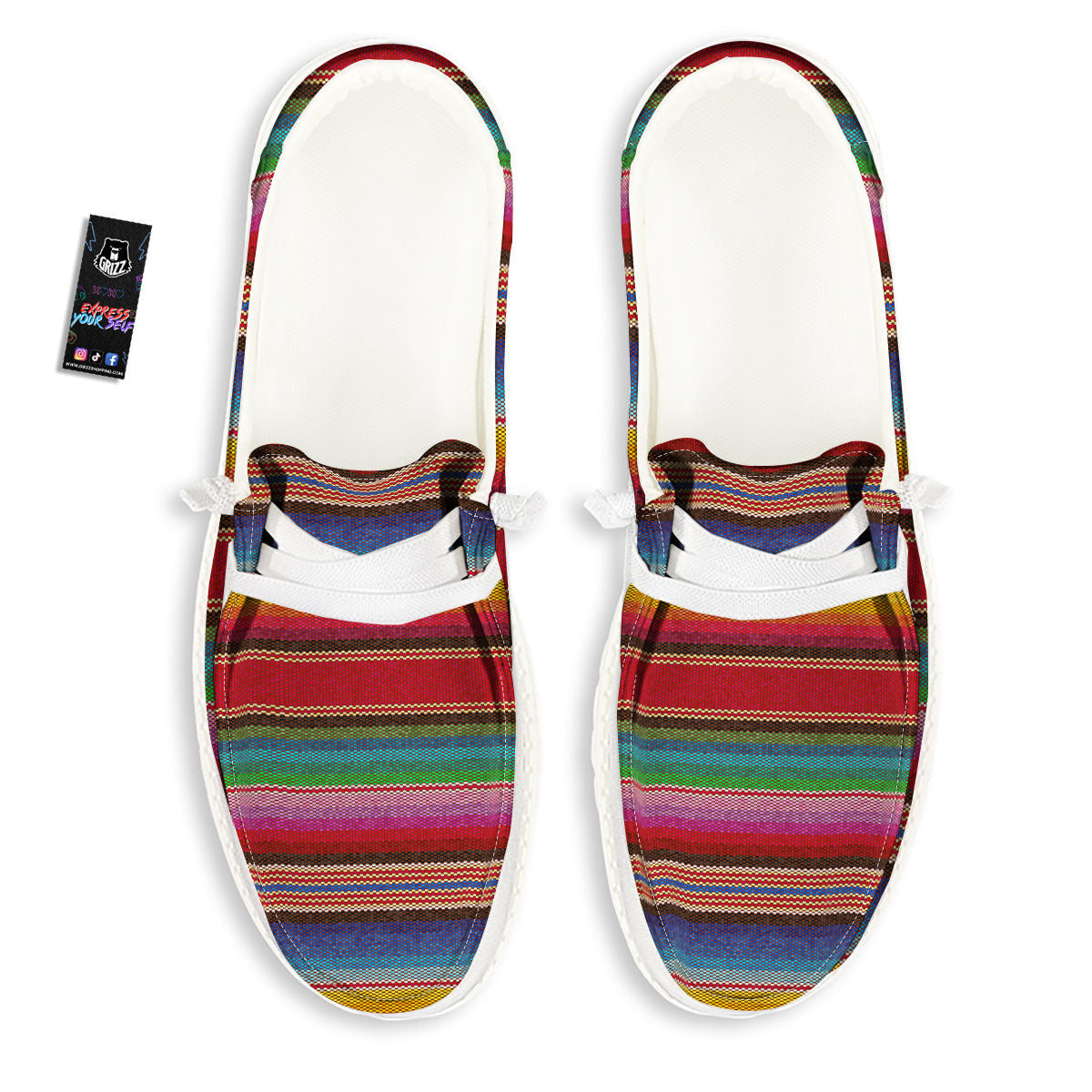 Serape Blanket Ethnic Print Pattern White Loafers-grizzshop