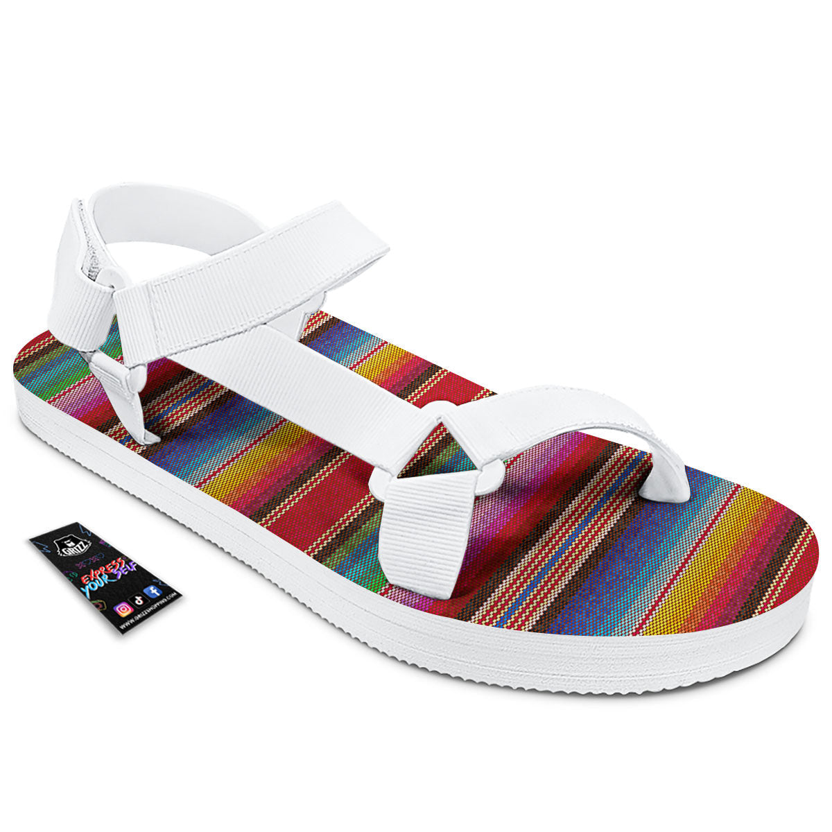 Serape Blanket Ethnic Print Pattern White Open Toe Sandals-grizzshop