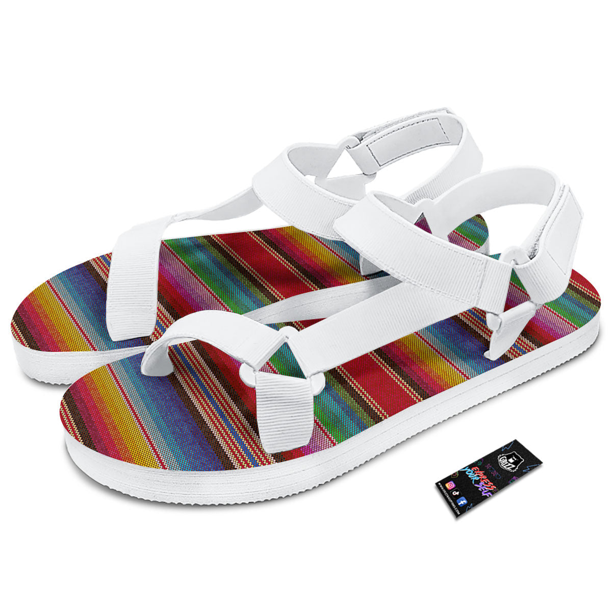 Serape Blanket Ethnic Print Pattern White Open Toe Sandals-grizzshop