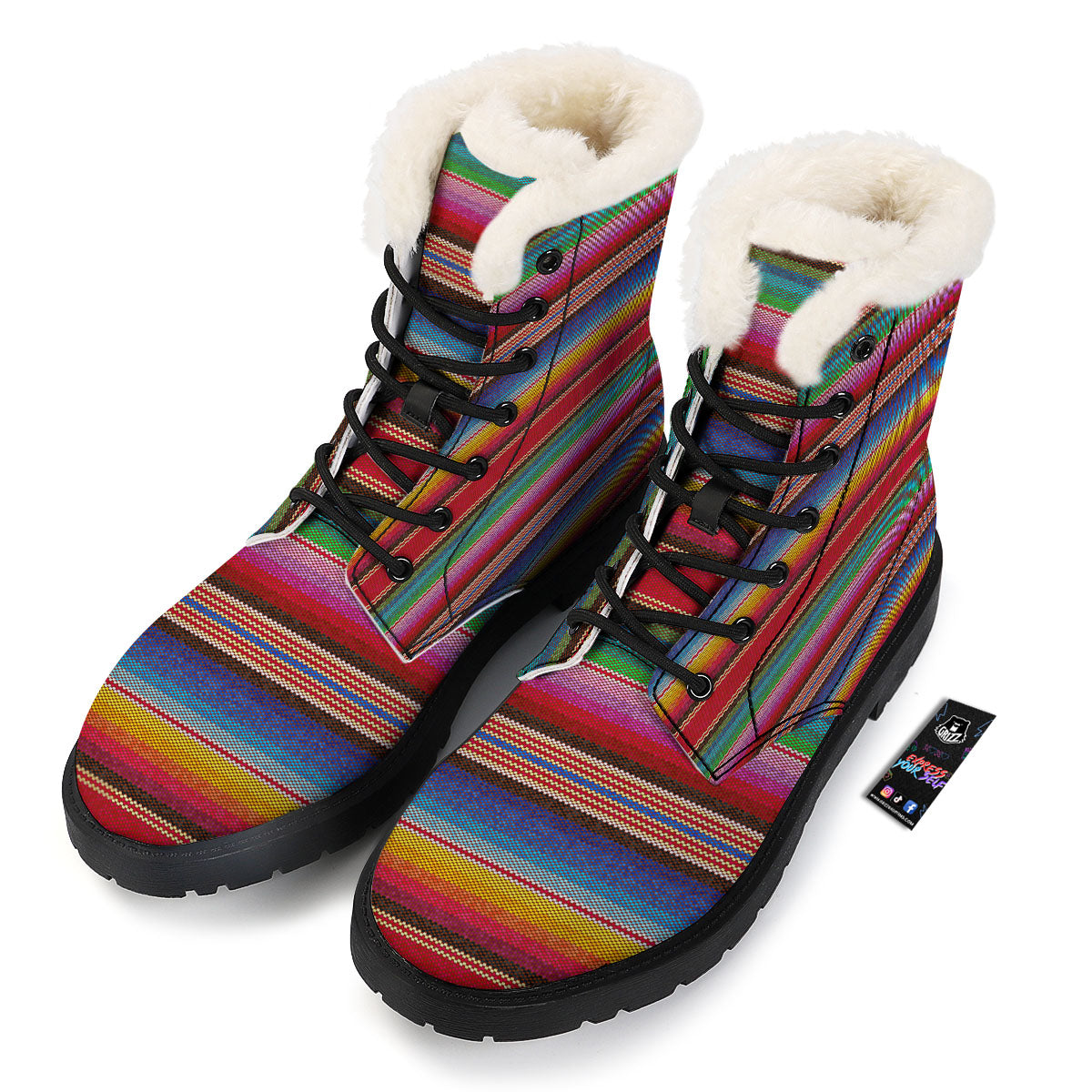 Serape Blanket Ethnic Print Pattern Winter Boots-grizzshop