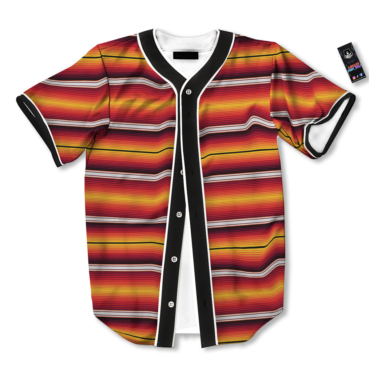 Serape Ethnic Boho Stripes Mexican Black Orange Print Baseball Jersey-grizzshop