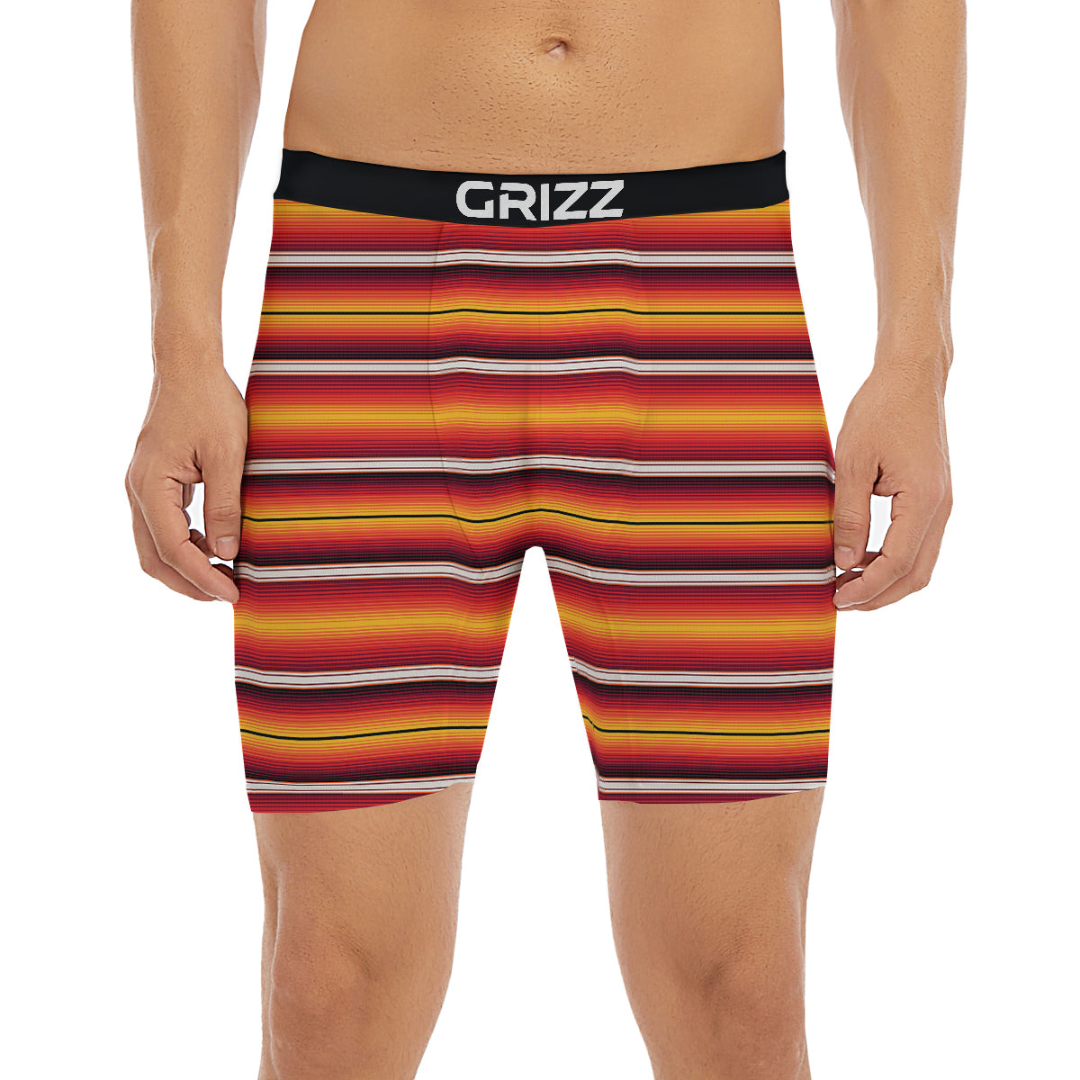 Serape Ethnic Boho Stripes Mexican Black Orange Print Boxer Briefs-grizzshop