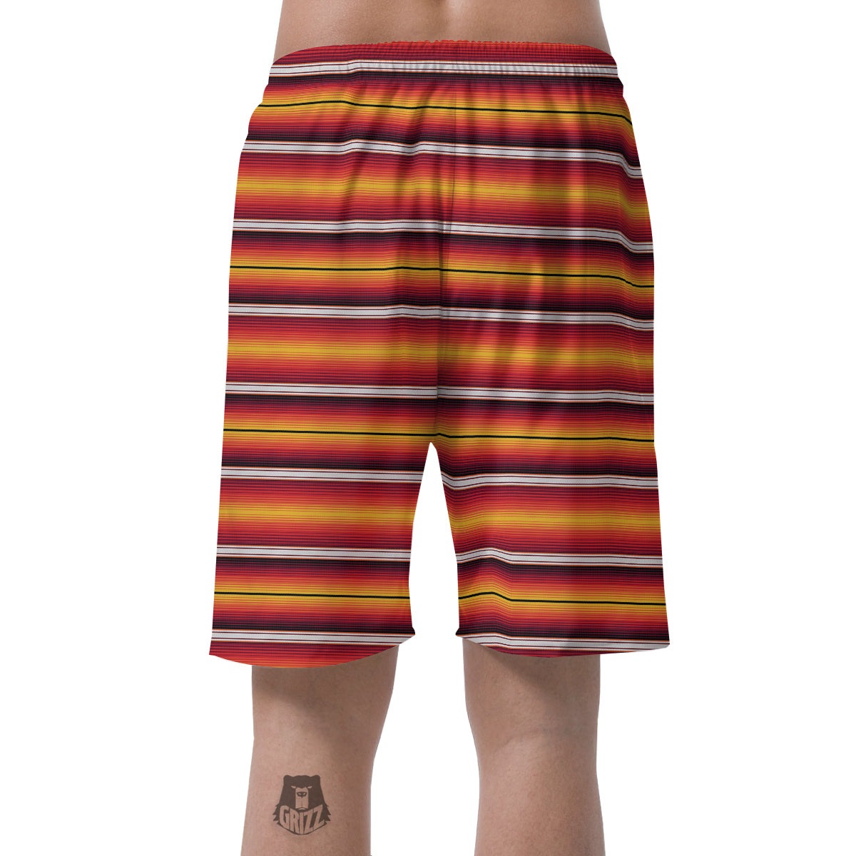 Serape Ethnic Boho Stripes Mexican Black Orange Print Men's Shorts-grizzshop