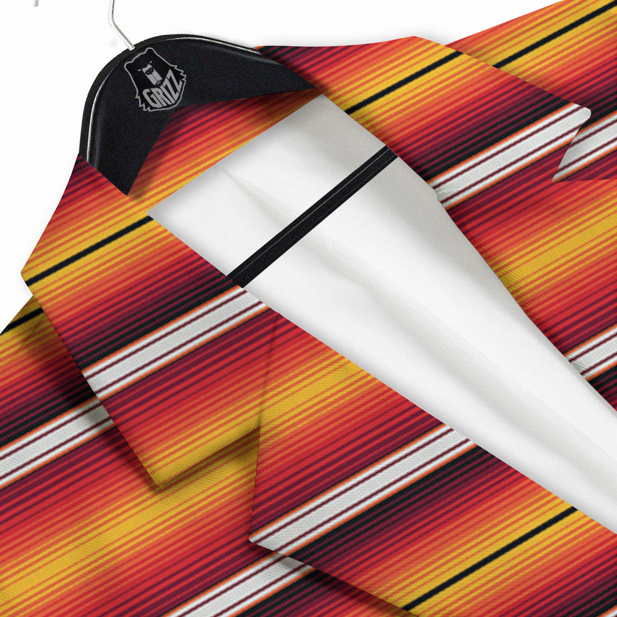 Serape Ethnic Boho Stripes Mexican Black Orange Print Men's Sport Coat-grizzshop
