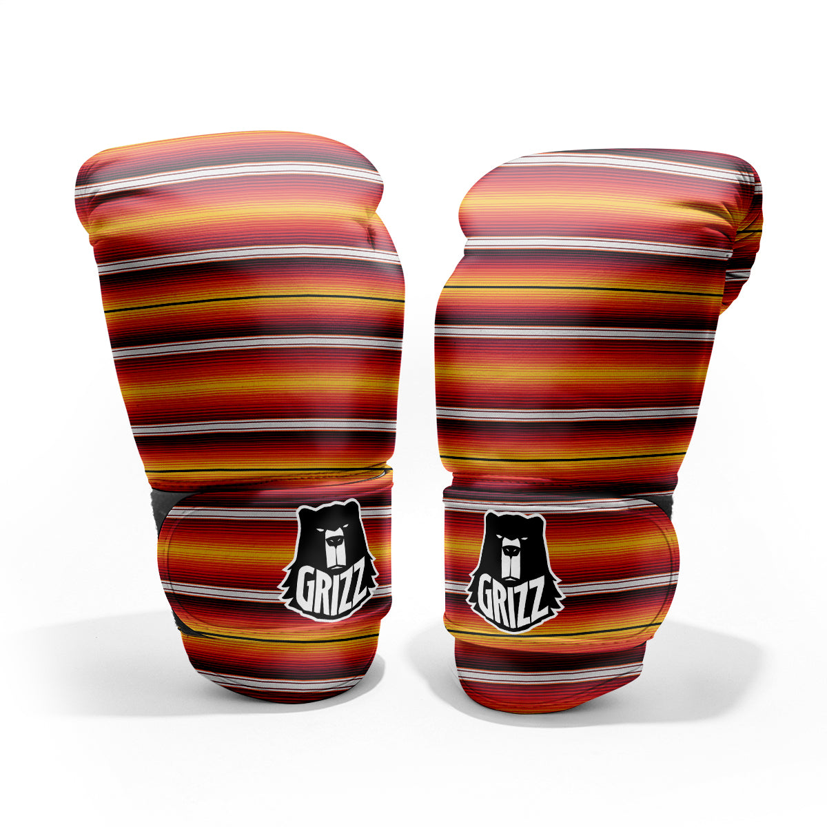 Serape Ethnic Boho Stripes Mexican Black Orange Print Pro Boxing Glove