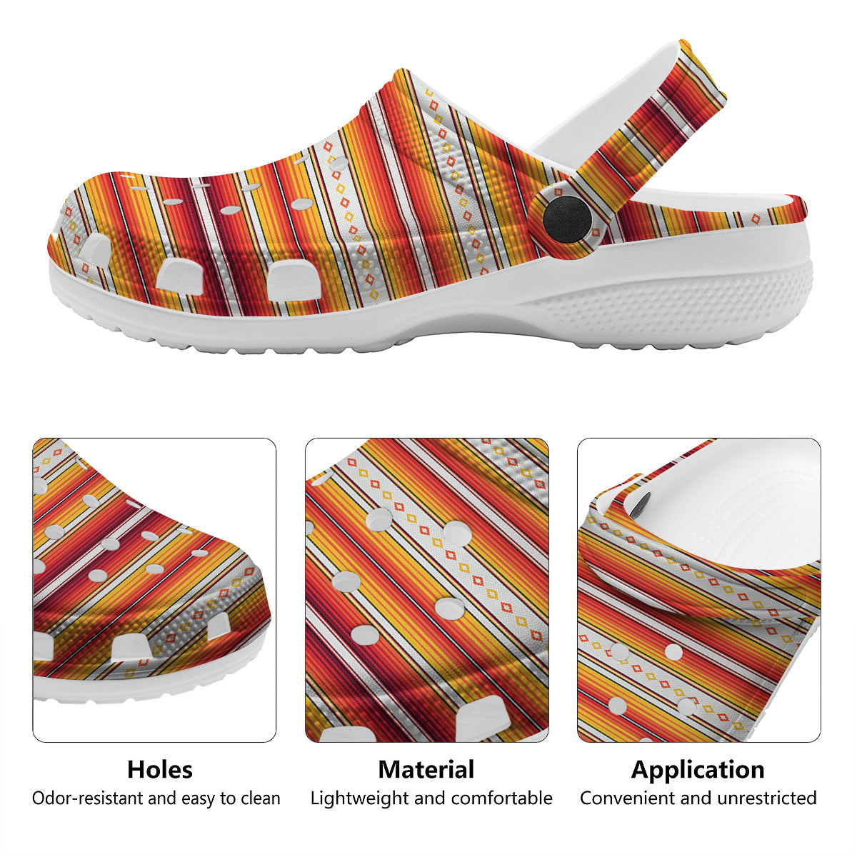 Serape Ethnic Boho Stripes Mexican Orange Print Clog-grizzshop