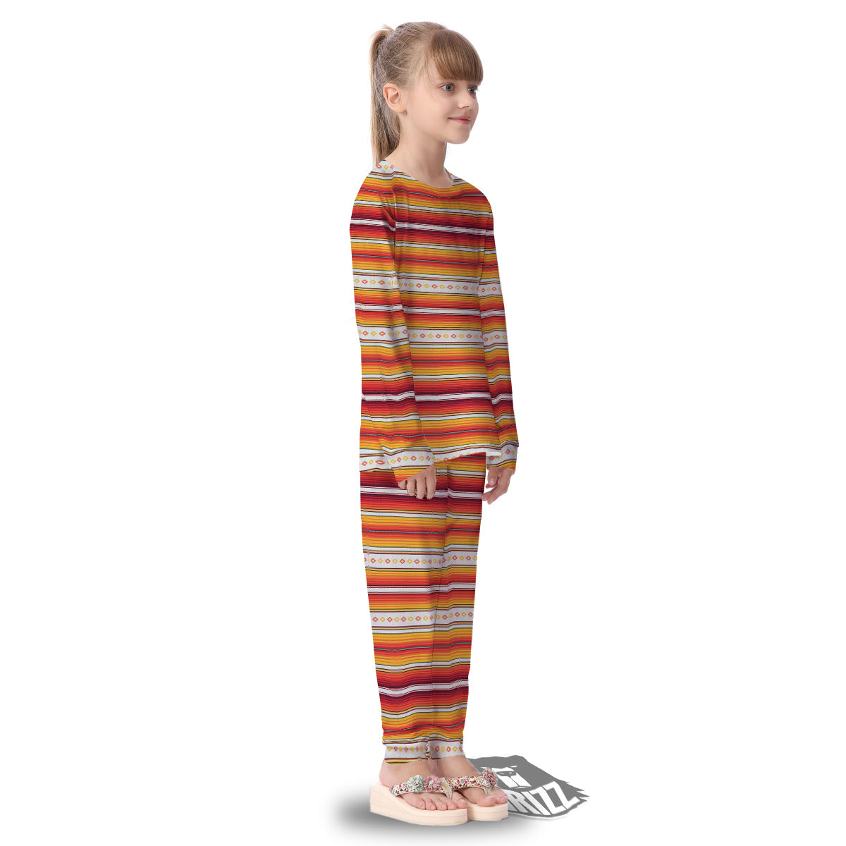 Serape Ethnic Boho Stripes Mexican Orange Print Kid's Pajamas-grizzshop