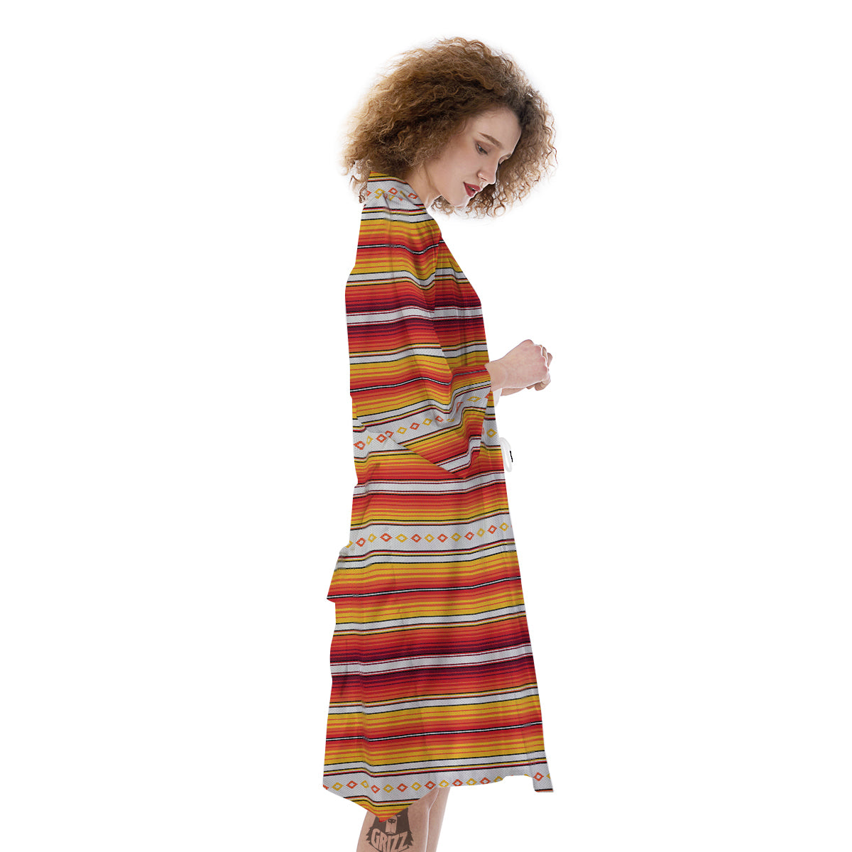 Serape Ethnic Boho Stripes Mexican Orange Print Kimono-grizzshop