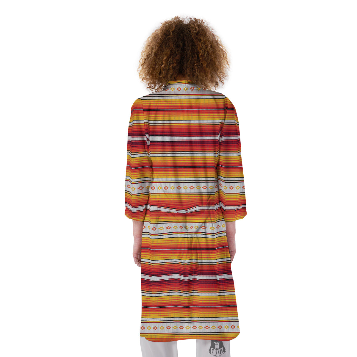 Serape Ethnic Boho Stripes Mexican Orange Print Kimono-grizzshop