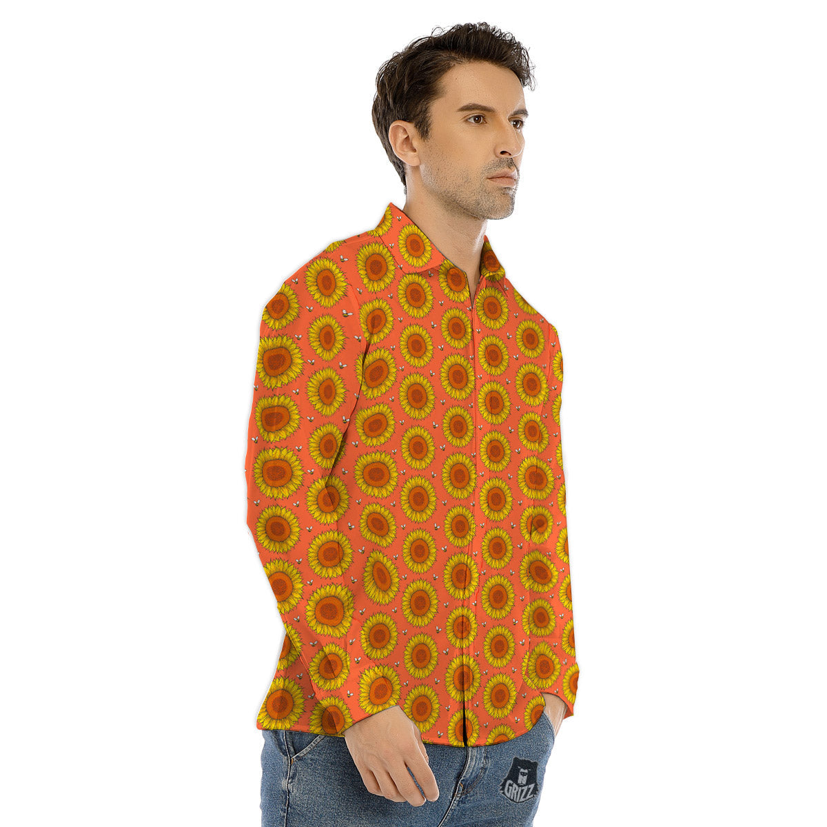Serape Ethnic Boho Stripes Mexican Orange Print Men's Dress Shirts-grizzshop
