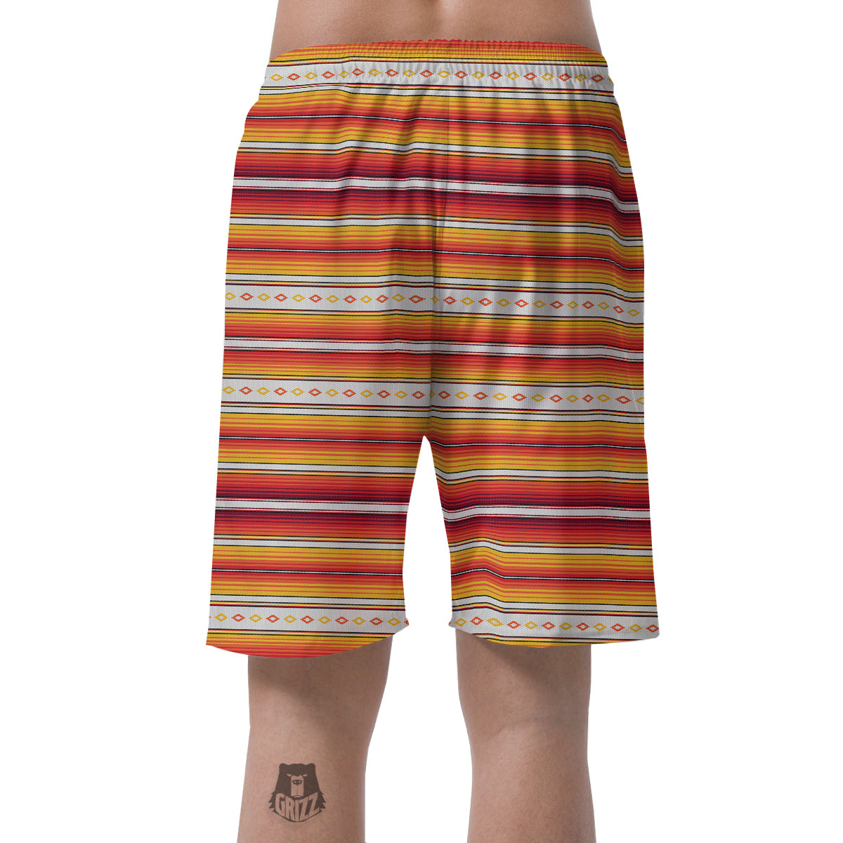 Serape Ethnic Boho Stripes Mexican Orange Print Men's Shorts-grizzshop