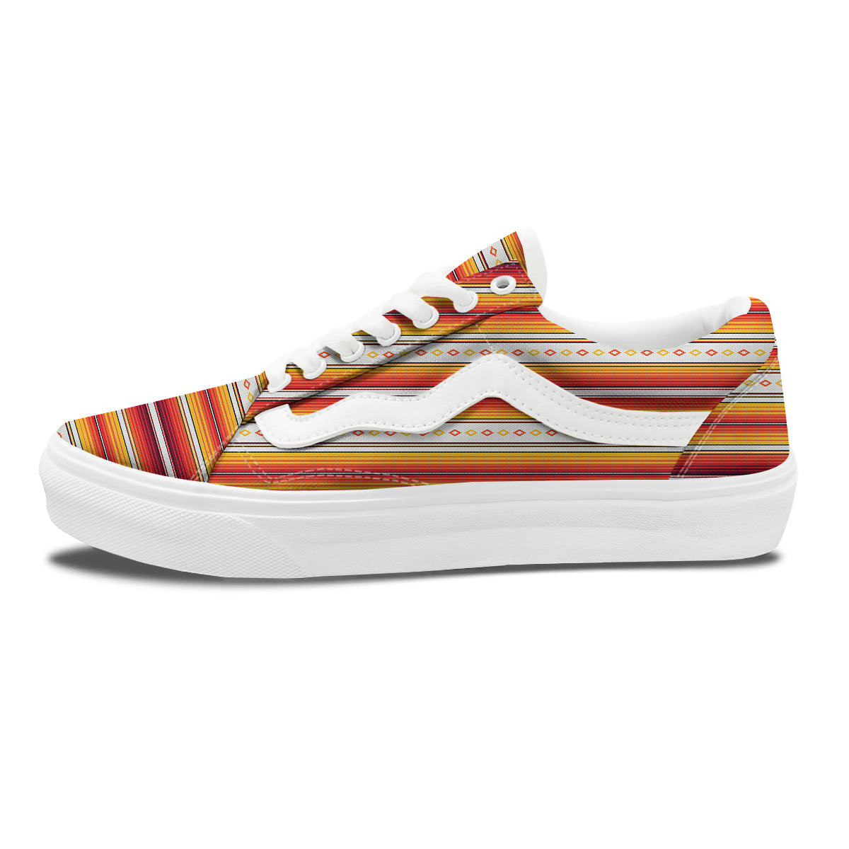 Serape Ethnic Boho Stripes Mexican Orange Print Skate Shoes-grizzshop