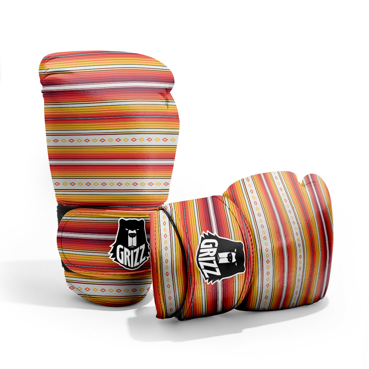 Serape Ethnic Boho Stripes Mexican Orange Print Pro Boxing Glove