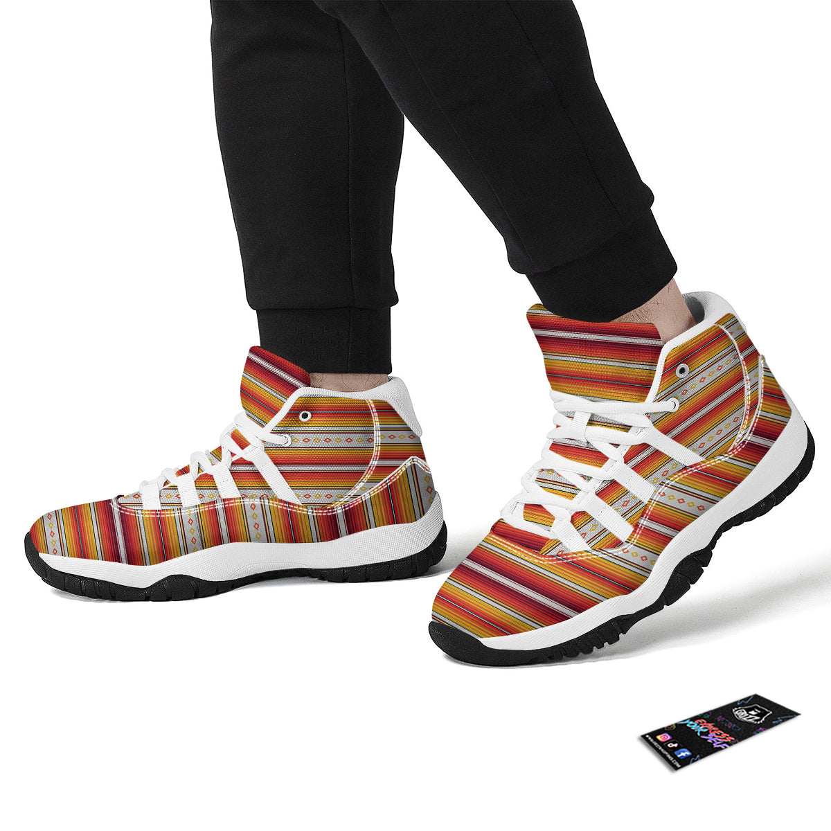 Serape Ethnic Boho Stripes Mexican Orange Print White Bball Shoes-grizzshop
