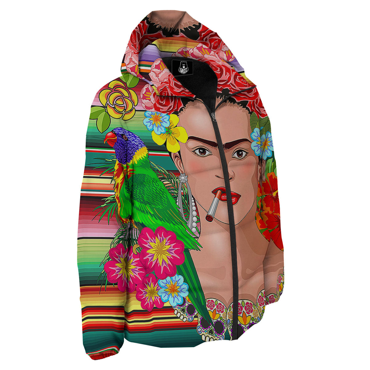 Serape Frida Kahlo Print Down Jacket-grizzshop