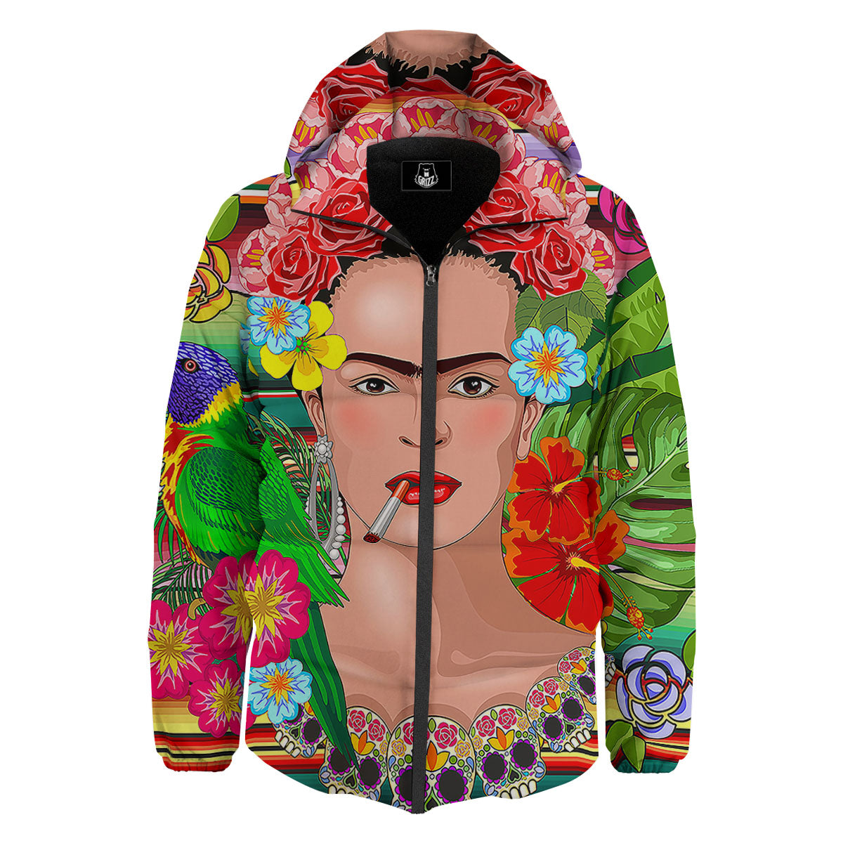 Serape Frida Kahlo Print Down Jacket-grizzshop