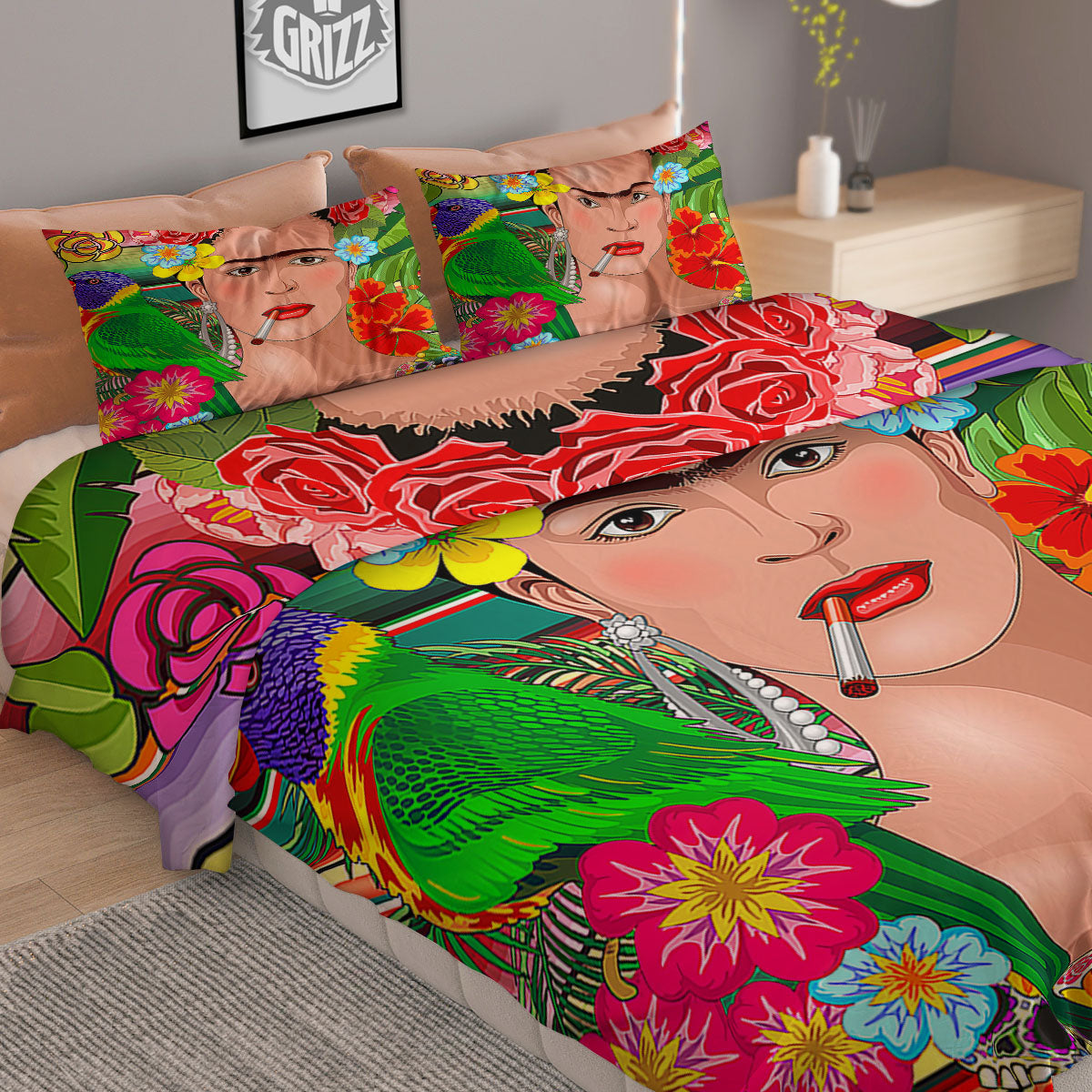 Serape Frida Kahlo Print Duvet Cover Bedding Set