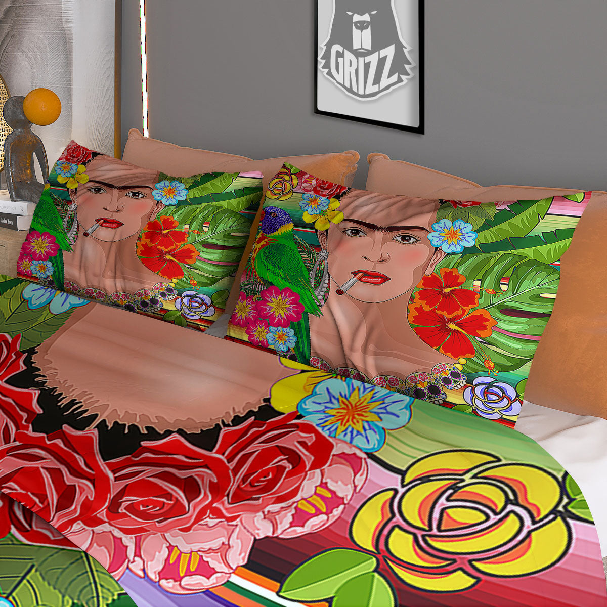 Serape Frida Kahlo Print Duvet Cover Bedding Set