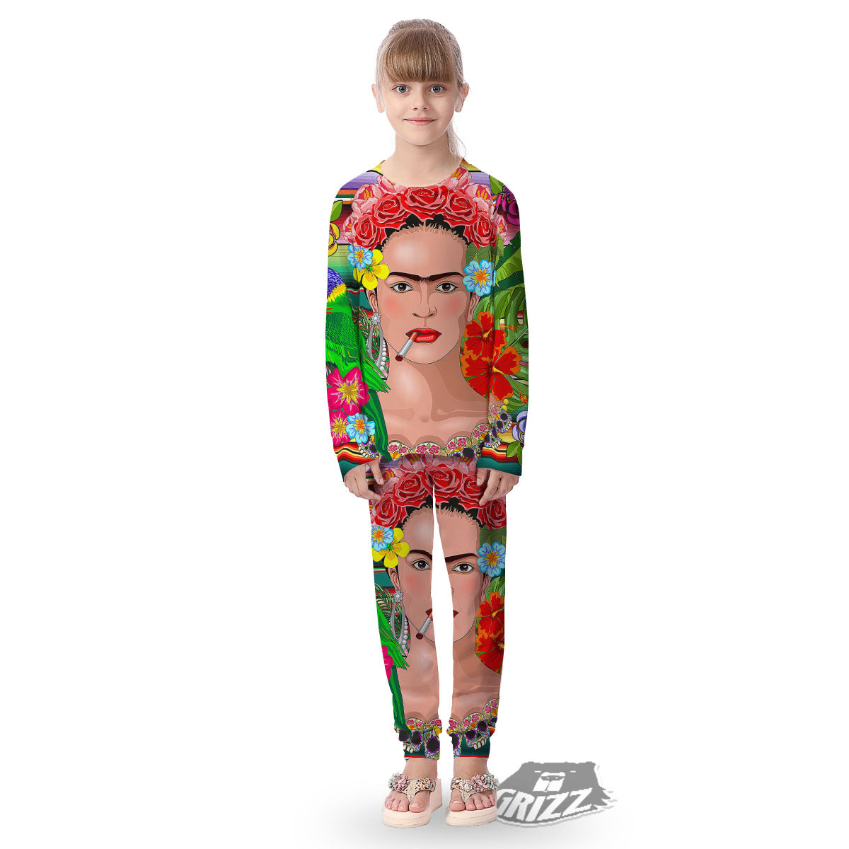 Serape Frida Kahlo Print Kid's Pajamas-grizzshop
