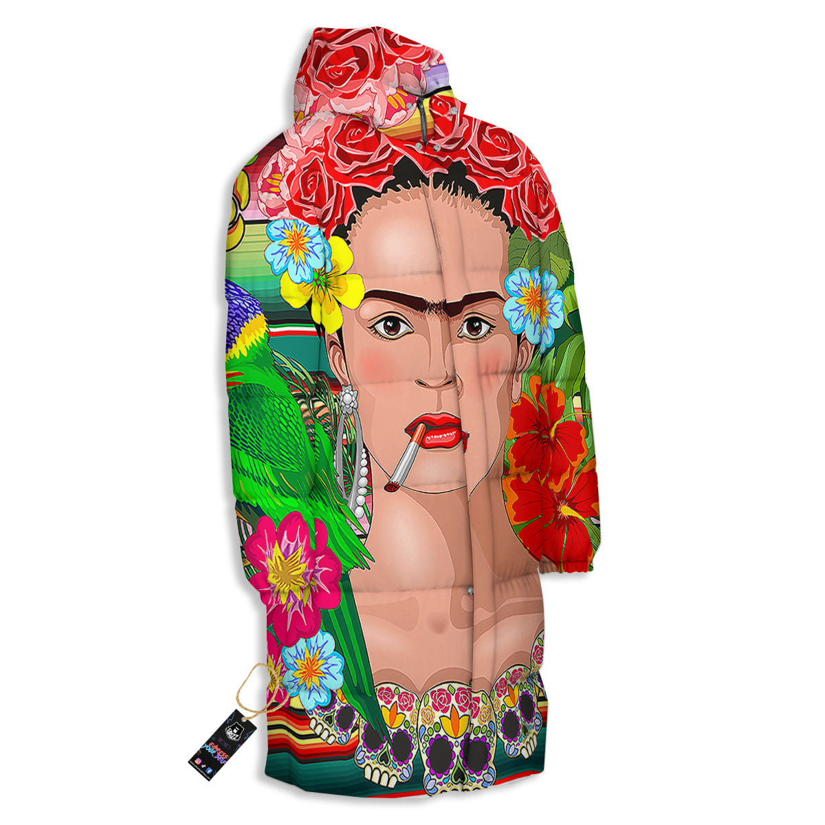 Serape Frida Kahlo Print Long Down Jacket-grizzshop