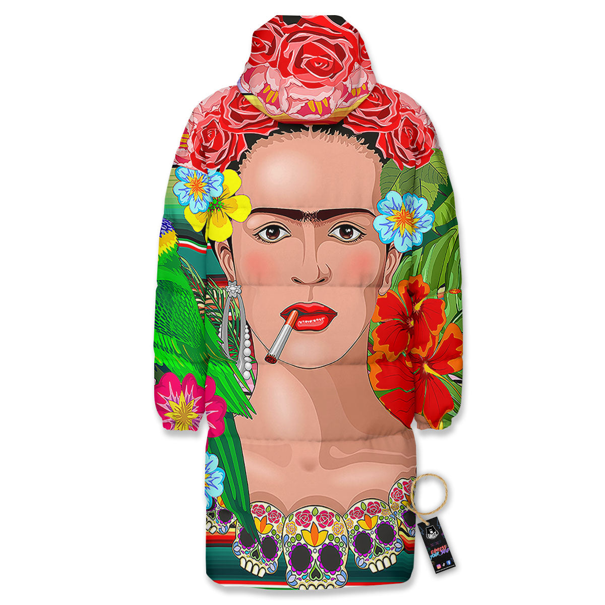 Serape Frida Kahlo Print Long Down Jacket-grizzshop