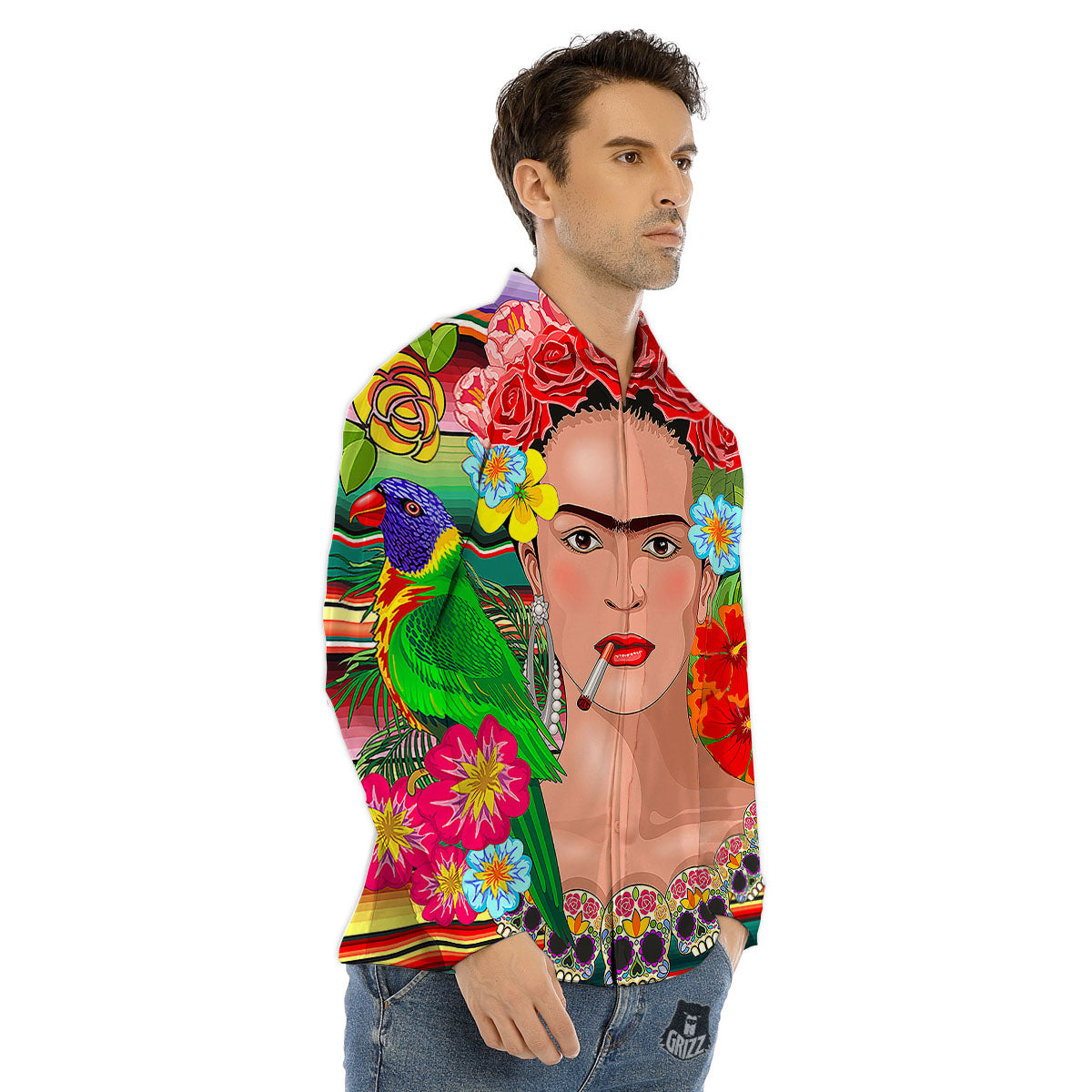 Serape Frida Kahlo Print Men's Dress Shirts-grizzshop