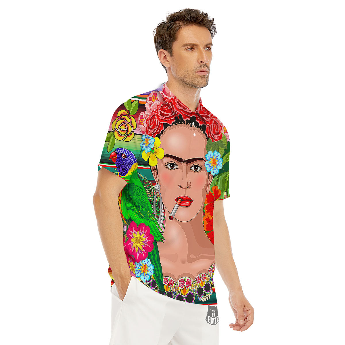 Serape Frida Kahlo Print Men's Golf Shirts-grizzshop