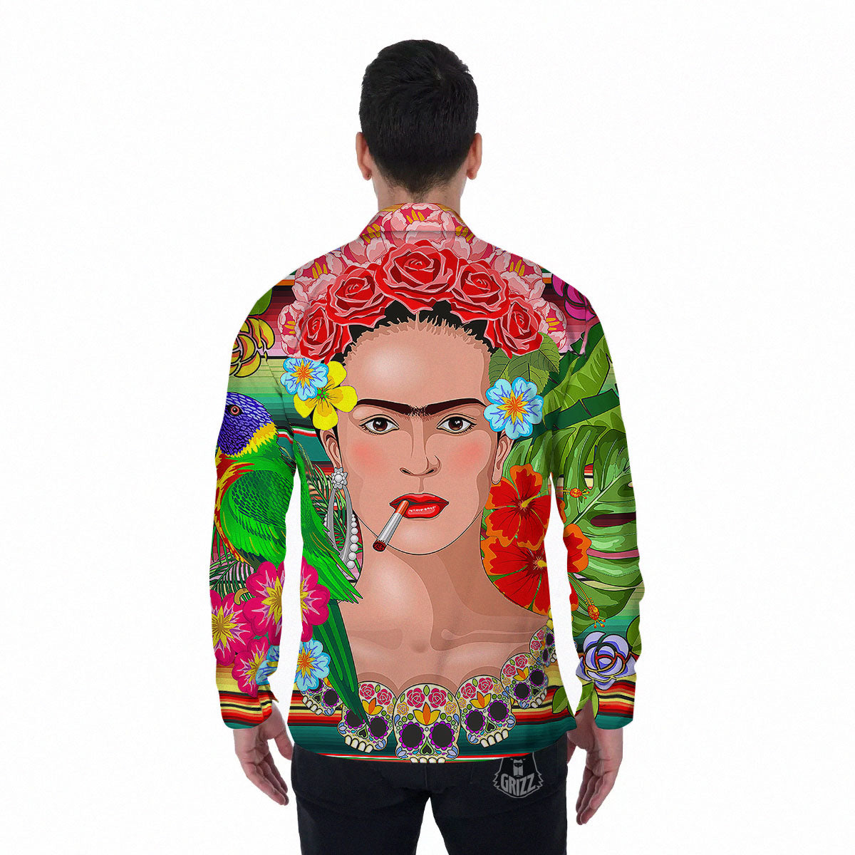 Serape Frida Kahlo Print Men's Long Sleeve Shirts-grizzshop