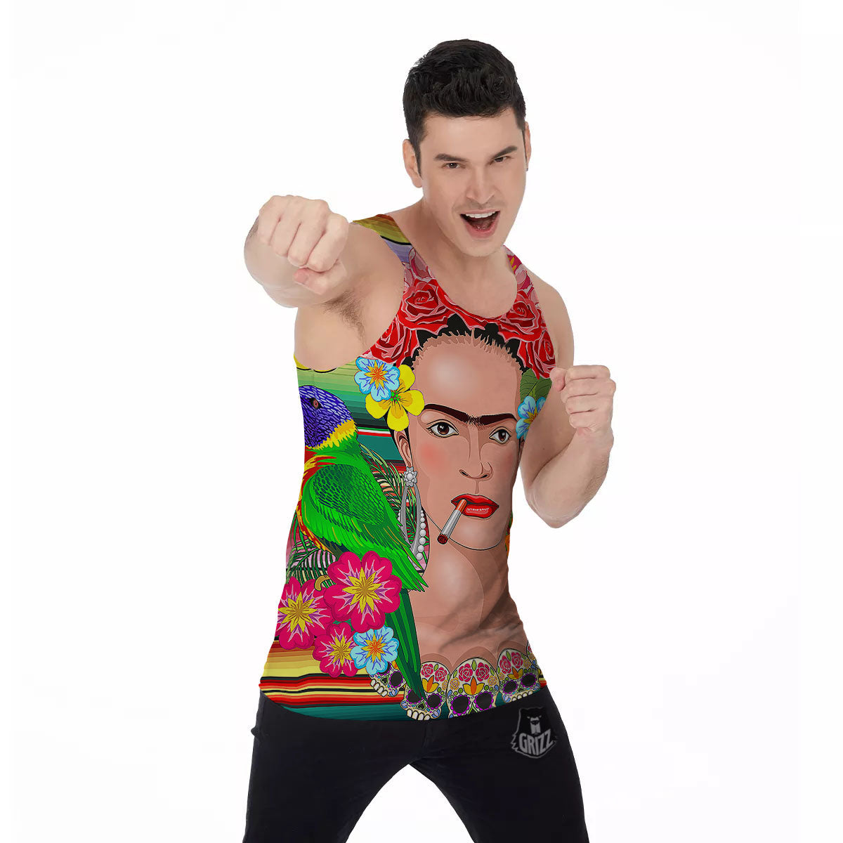 Serape Frida Kahlo Print Men's Tank Top-grizzshop