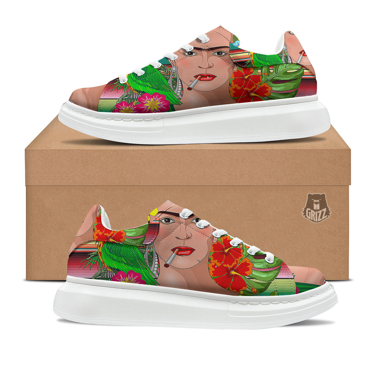 Serape Frida Kahlo Print Platform Shoes-grizzshop