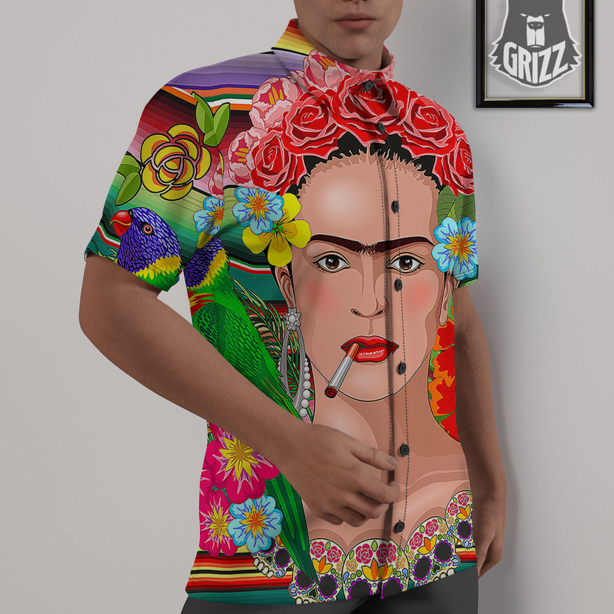 Serape Frida Kahlo Print Untucked Shirts-grizzshop