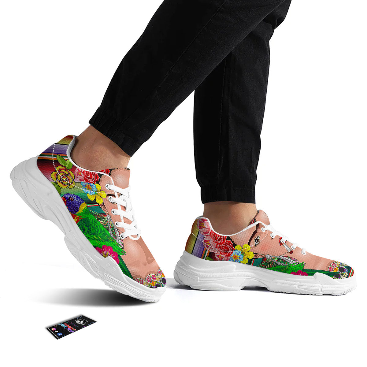 Serape Frida Kahlo Print White Chunky Shoes-grizzshop