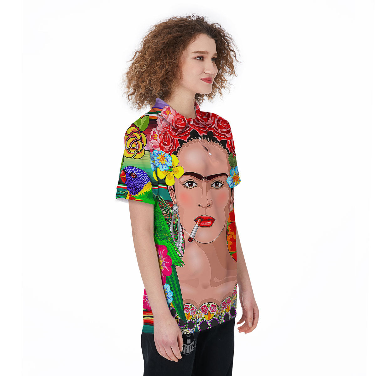 Serape Frida Kahlo Print Women's Golf Shirts-grizzshop