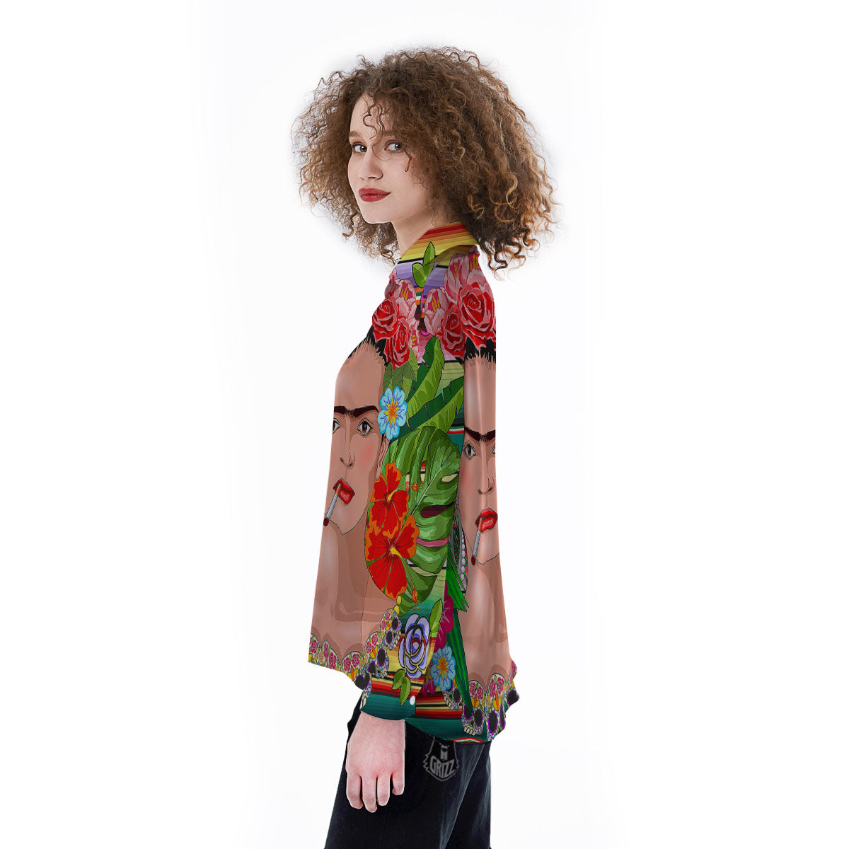 Serape Frida Kahlo Print Women's Long Sleeve Shirts-grizzshop