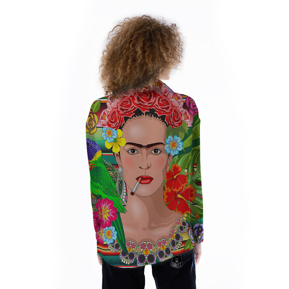 Serape Frida Kahlo Print Women's Long Sleeve Shirts-grizzshop