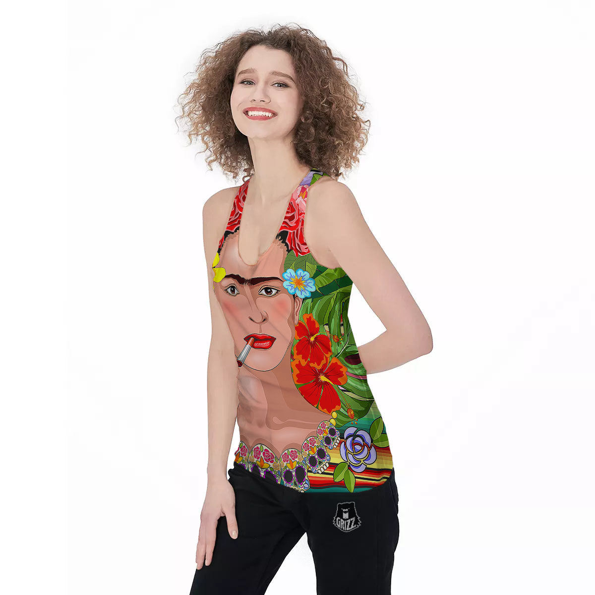 Serape Frida Kahlo Print Women's Racerback Tank Top-grizzshop