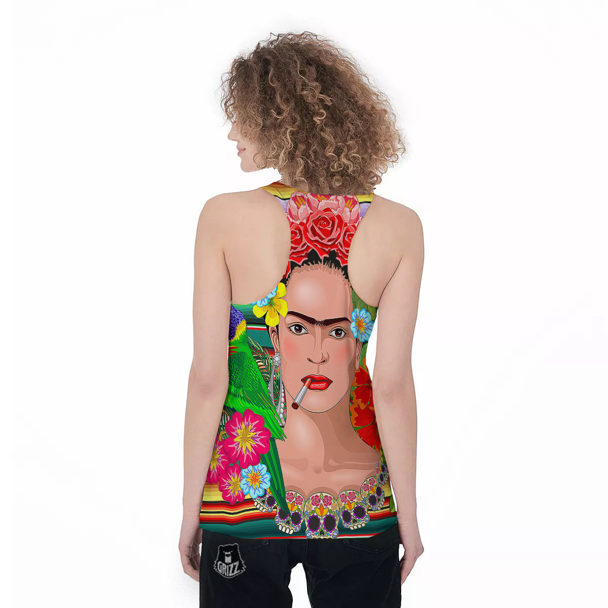 Serape Frida Kahlo Print Women's Racerback Tank Top-grizzshop