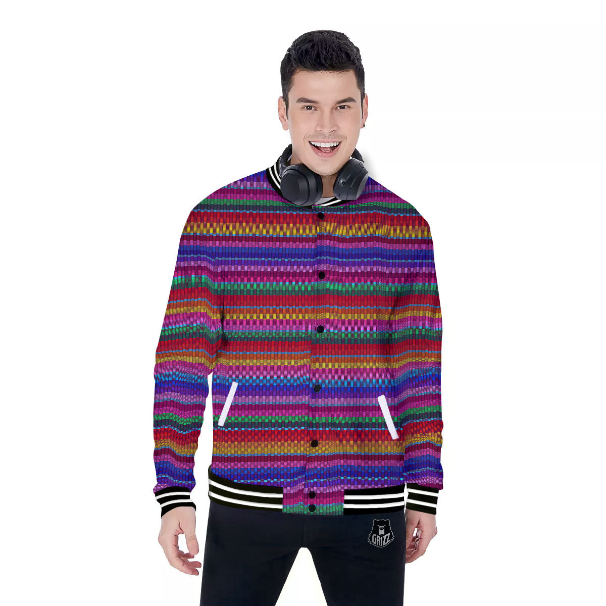Serape Mexican Colorful Print Pattern Baseball Jacket-grizzshop