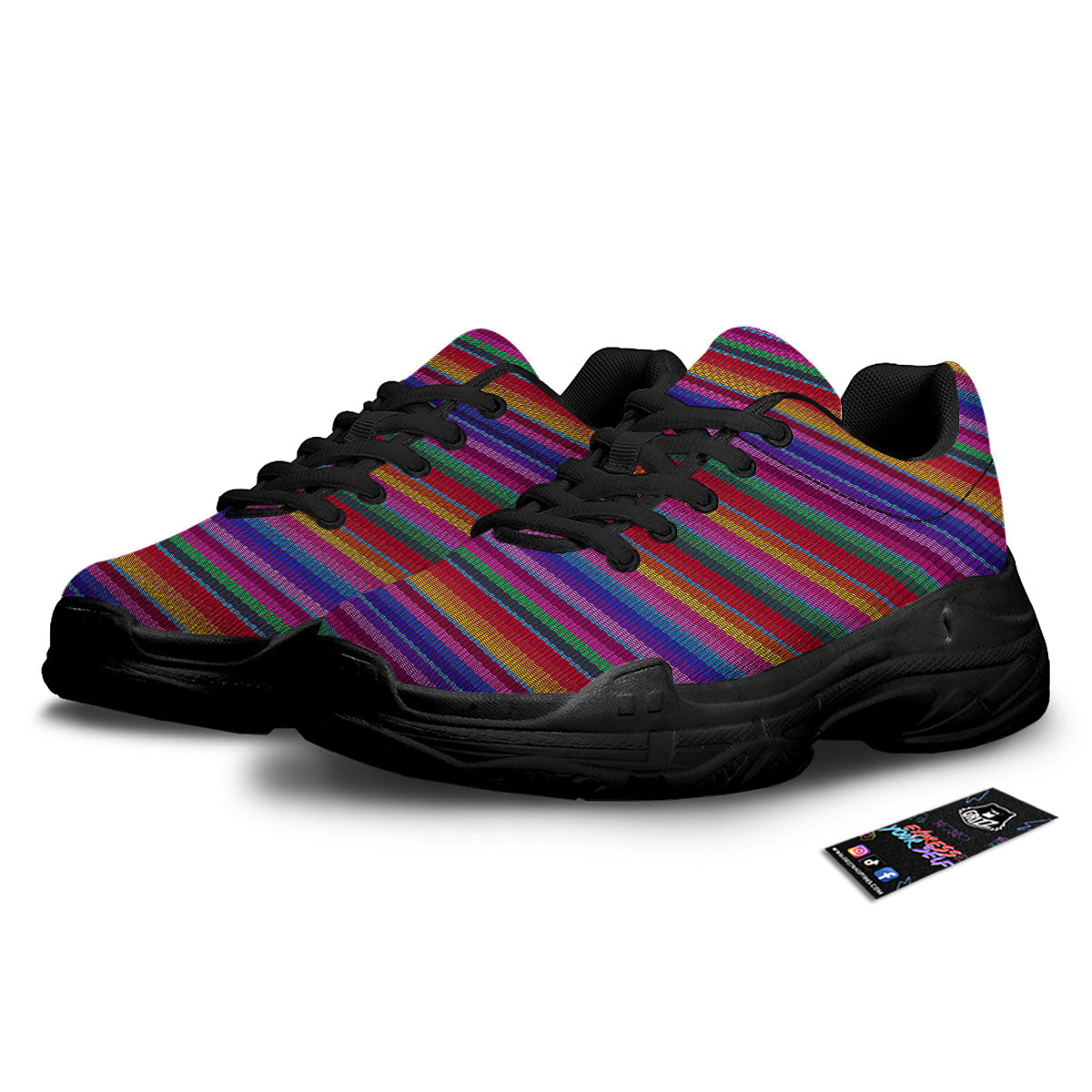 Serape Mexican Colorful Print Pattern Black Chunky Shoes-grizzshop