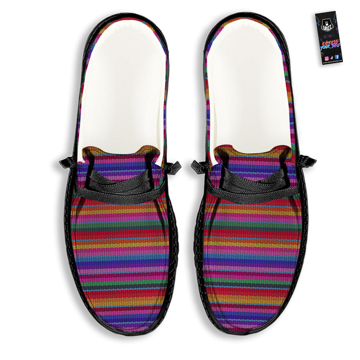 Serape Mexican Colorful Print Pattern Black Loafers-grizzshop