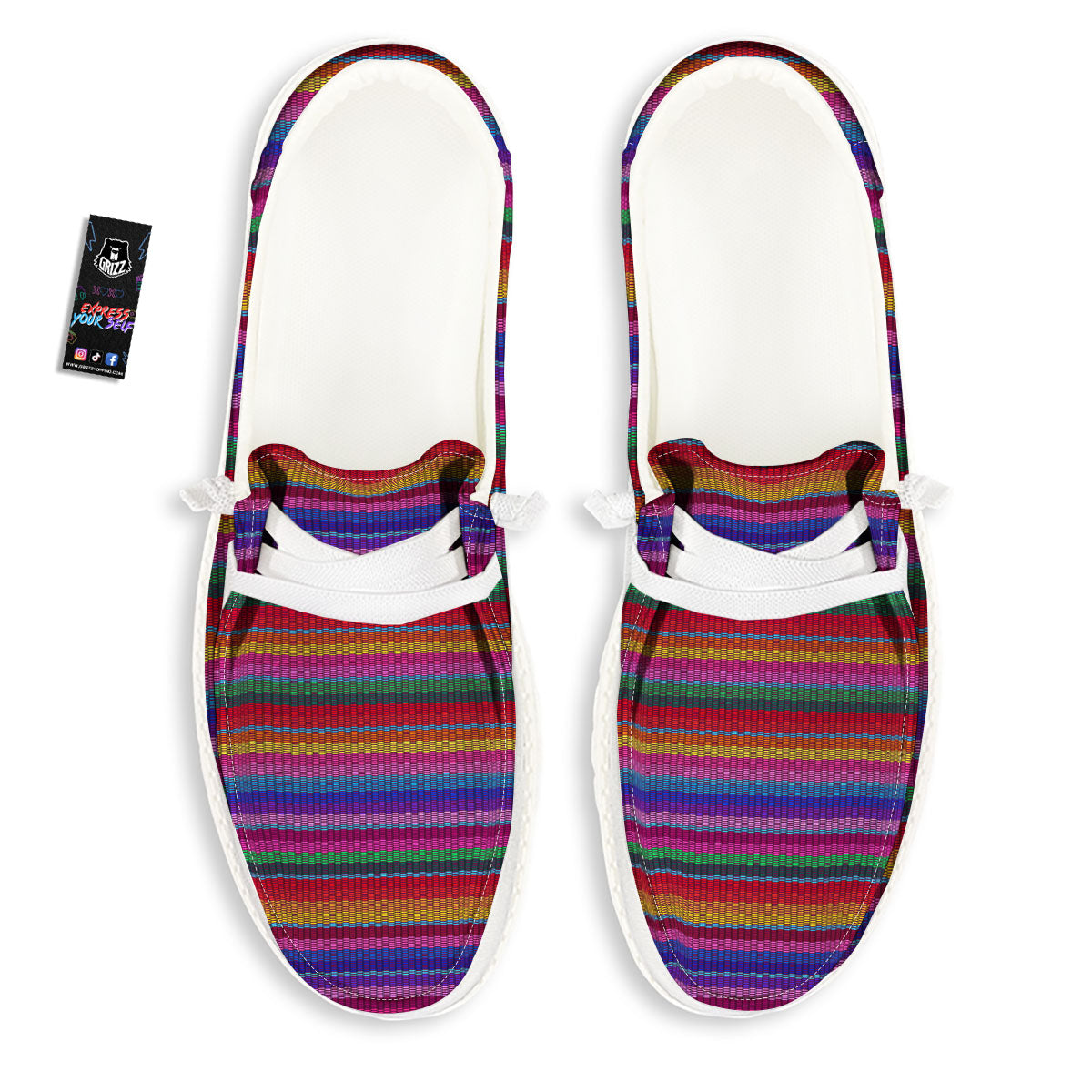 Serape Mexican Colorful Print Pattern White Loafers-grizzshop