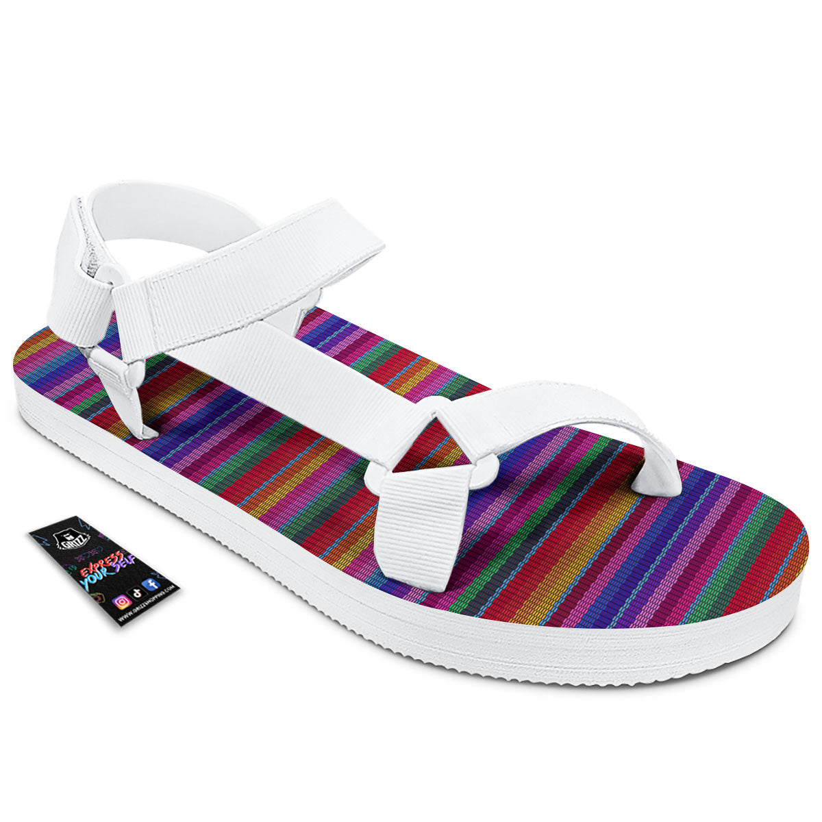 Serape Mexican Colorful Print Pattern White Open Toe Sandals-grizzshop