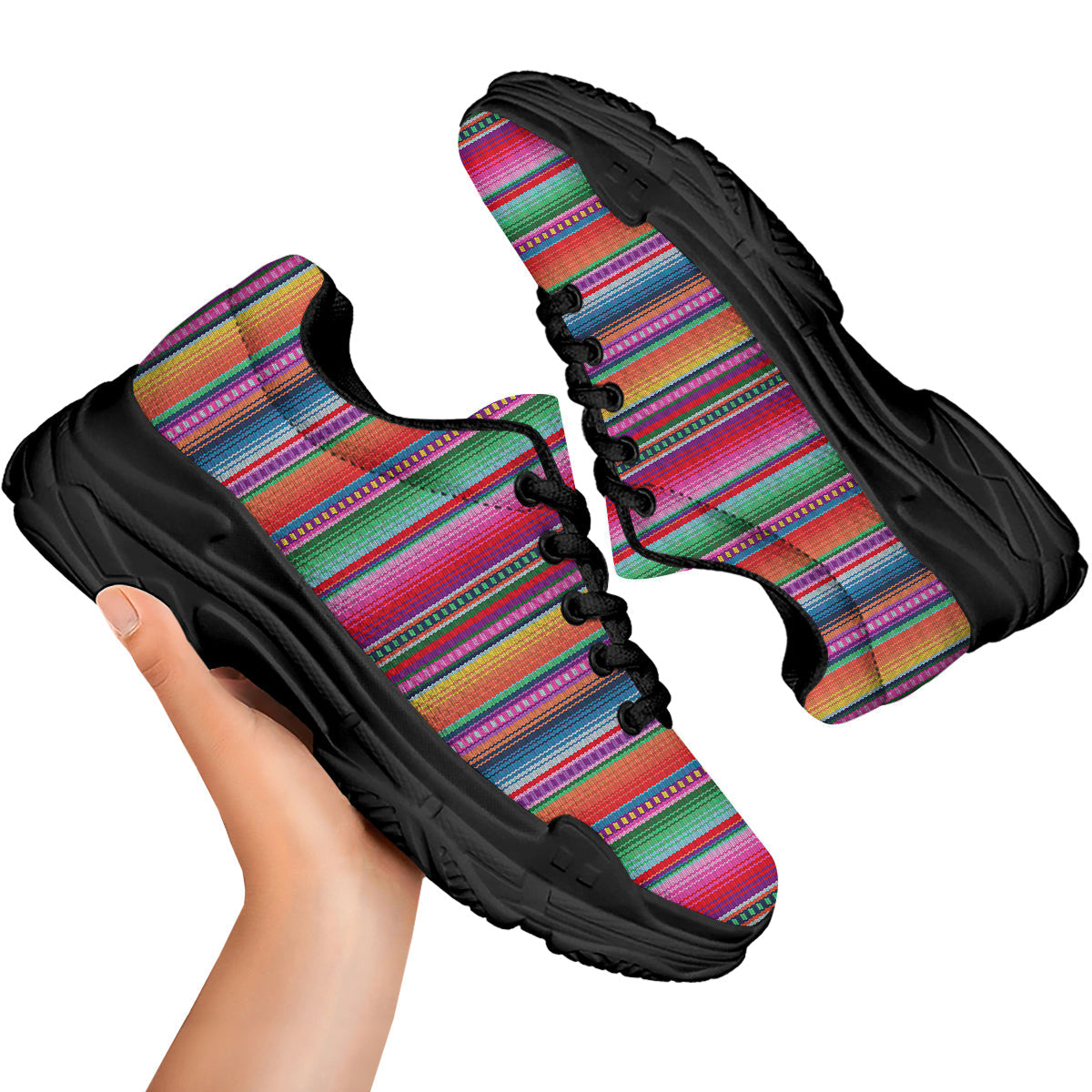 Serape Stripe Colorful Mexican Print Black Chunky Shoes-grizzshop