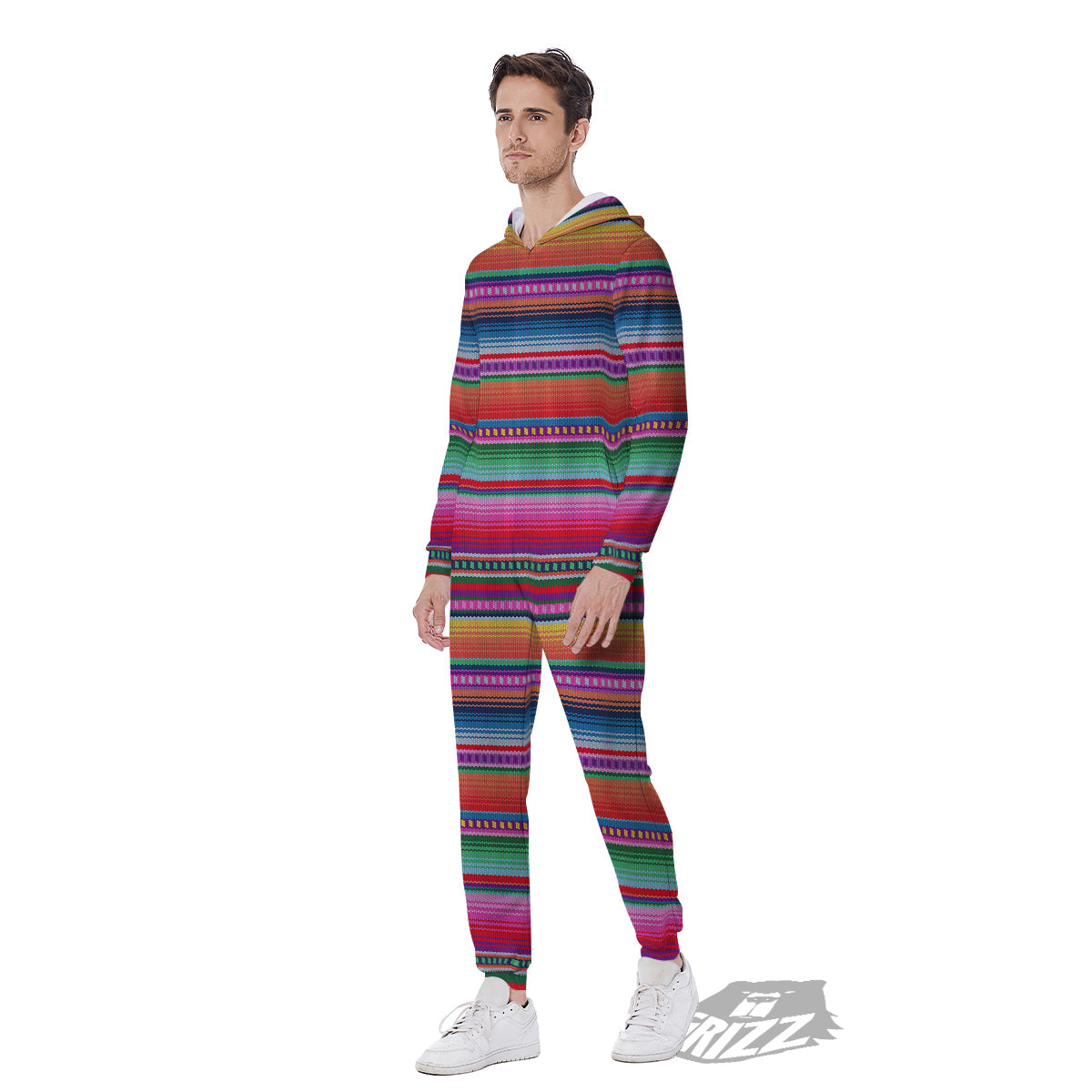 Serape Stripe Colorful Mexican Print Men's Jumpsuit-grizzshop