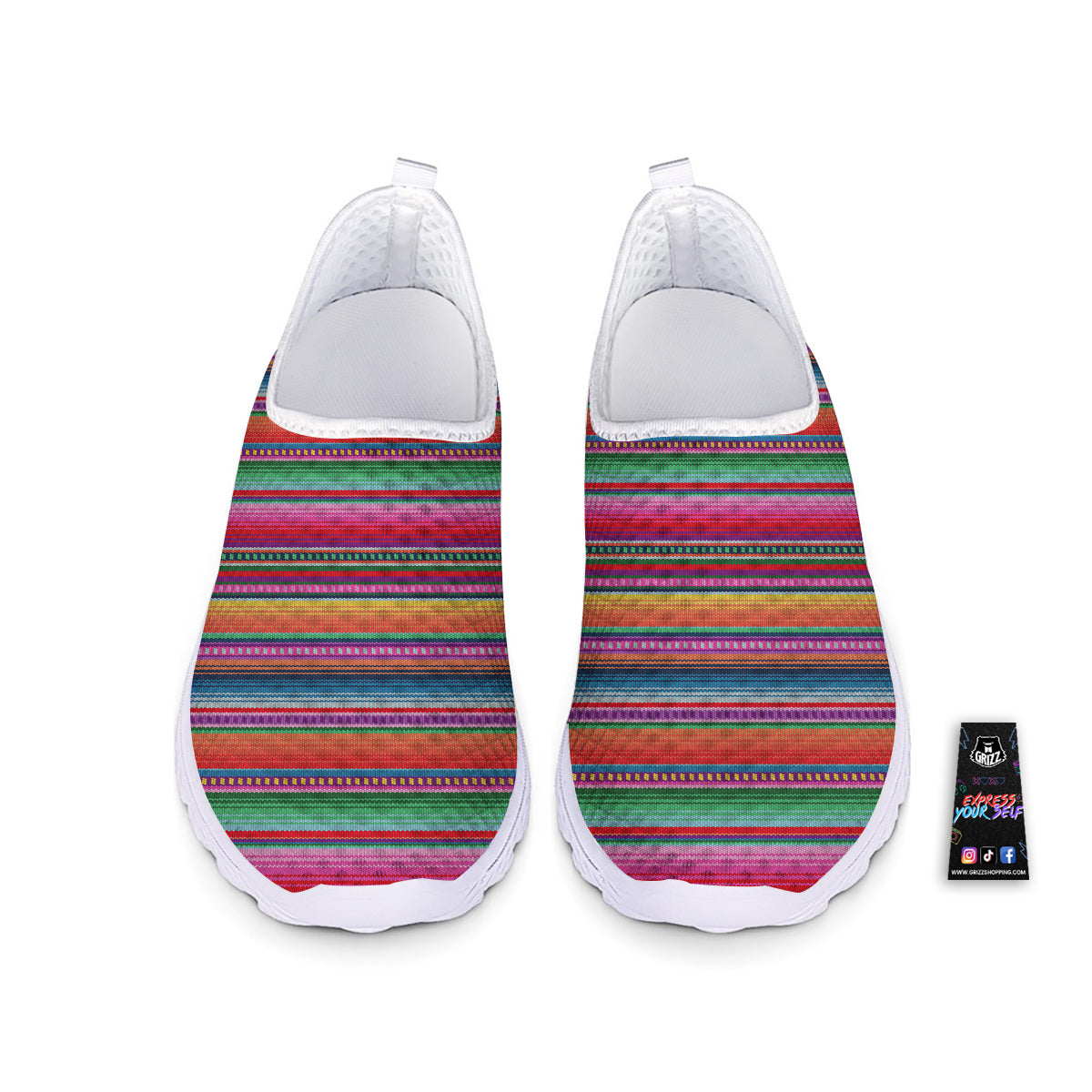 Serape Stripe Colorful Mexican Print Nurse Shoes-grizzshop