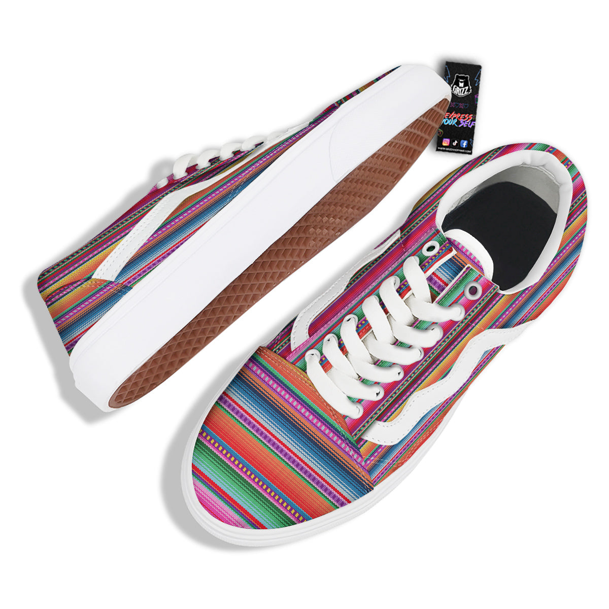 Serape Stripe Colorful Mexican Print Skate Shoes-grizzshop